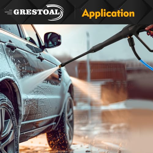 GRESTOAL Pressure Washer Gun with Replacement Extension Wand, 5 Spray Nozzle Tips, Pressure Washer Parts Compatible with Karcher, Ryobi, Greenworks, Powerstroke Electric Power Washer, 2000 PSI