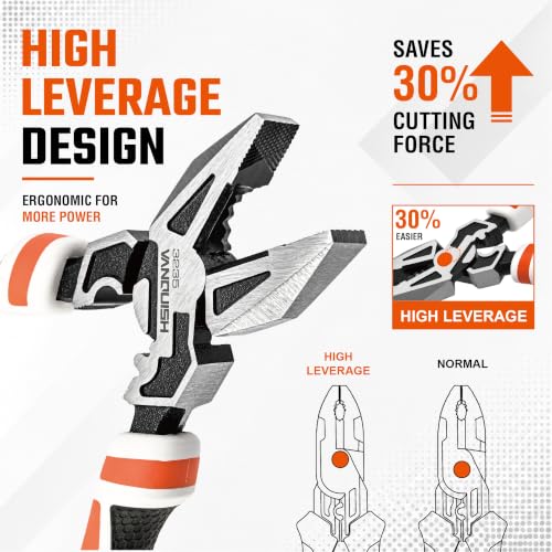 VANQUISH 9.5-Inch Linesman Pliers, Laser Hardened Cutting Edges