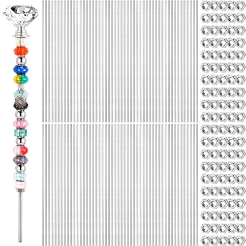 Blulu 100 Set 8/32 Inch Threaded Rods with Hex Nuts 12.99 Inch 100 Pcs Threads 100 pcs Stainless Steel Hex Nuts Right Hand Beaded Garden Stake Rods for Clamp Hanger