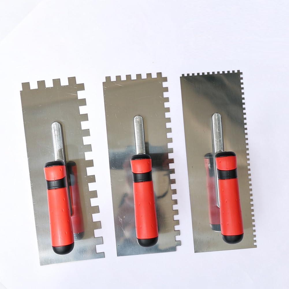 6 Pack Tile Tools Set, Stainless Steel Square Notch Trowel Set; Rubber Grout Float ; Grout Float Sponge for Mortar Tiling Installation Grouting