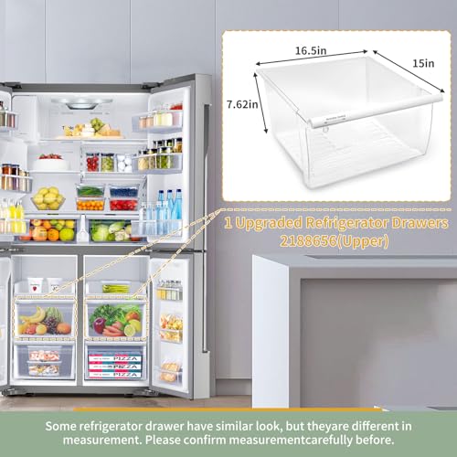 2188656 Fridge Crisper Drawer (Upper),2188656 Crisper Bin, compatible with Whirlpool Refrigerator,Fridge Drawers,Kenmore Refrigerator Parts,Whirlpool Shelf Replacement- WP2188656