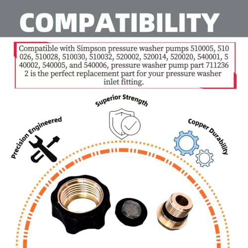 XILEWHZF 7112362 Water Inlet Fitting for Simpson Pressure Washer Pump Parts Compatible, Fits Multiple Pressure Washer Connectors (Copper, 1pc)