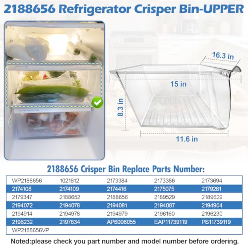 UPGRADED 2188656 Upper Refrigerator Crisper Bin & 