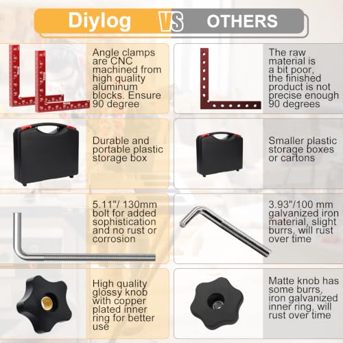 DIYLOG Corner Clamp for Woodworking, 90 Degree Corner Clamp, 4 Pack 5.5"x 5.5" Aluminum Alloy Right Angle Woodworking Tools, Positioning Squares for Picture Frame, Box, Cabinets, Drawers