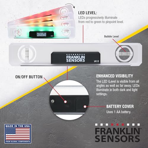 Franklin Sensors Light Level, Turns Green When Level, Magnetic Leveler