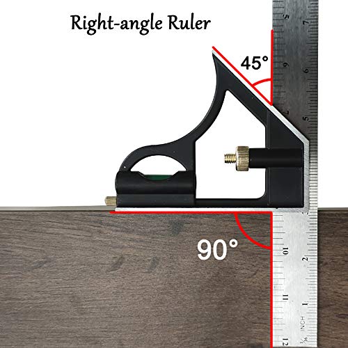 DUEBEL Combination Square - 12' Stainless Steel Multi-Function Carpentry Square with Right 90 Degree Angle Ruler