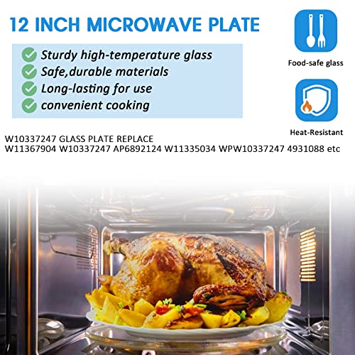 12 inch Microwave Glass Plate Replacement for Whirl-pool Microwave Glass Turntable Plate W10337247 WPW10337247 W11367904 W11335034 W11291538 W11443145 and other 1.5 & 1.7 Cubic Foot by Fetechmate
