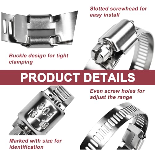 CLANGONE 152PCS Hose Clamps Assortment Kit, 1/4"-2-1/2" (6-63mm) Adjustable 304 Stainless Steel Worm Gear Hose Clamps for Automotive, Fuel Line, Radiator, Plumbing, Garden, Water Pipe Repair