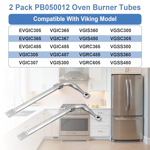 2 Pack PB050012 Oven Burner Tubes, Stainless Steel Oven Replacement Tube, Compatible With Viking Gas Burnner Models EVGIC305, EVGIC365, EVGIC485, VGIC305, Replace PB050009, AP5315675, 811319
