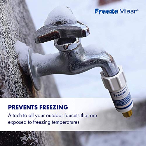 Freeze Miser Outdoor Faucet & Spigot Freeze Protection – Patented Valve Shield, Activates at Water Temperature Below 37°F/3°C – Durable Winter Cover Alternative – Quick Install, Saves Water – 2 Pack