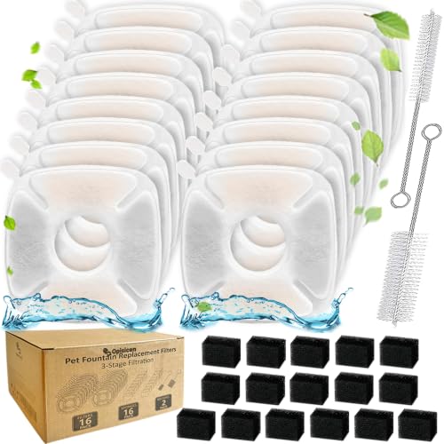 34 Pcs Cat Water Fountain Filters Replacement Compatible with VEKEN 95oz/2.8L Cat Water Fountain Filters Automatic Dog Water Fountain Filters Pet Fountain