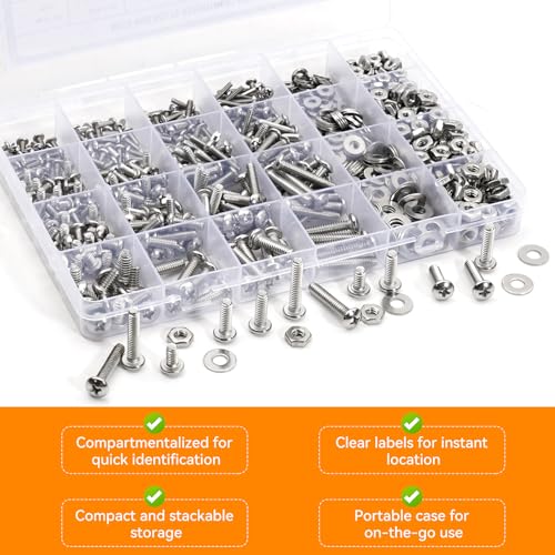 720PCS Machine Screw #10-24#8-32#6-32#4-40 Silver Assorted Screw Set