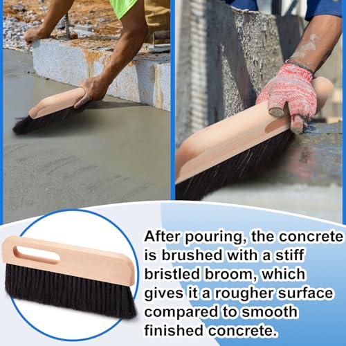 Singhoow 2 Pcs Concrete Brush Horsehair Bristles 12 Inch Length Masonry Brush Wood Backed Concrete Broom for Masonry and Mortar Work Black Horsehair Fibers