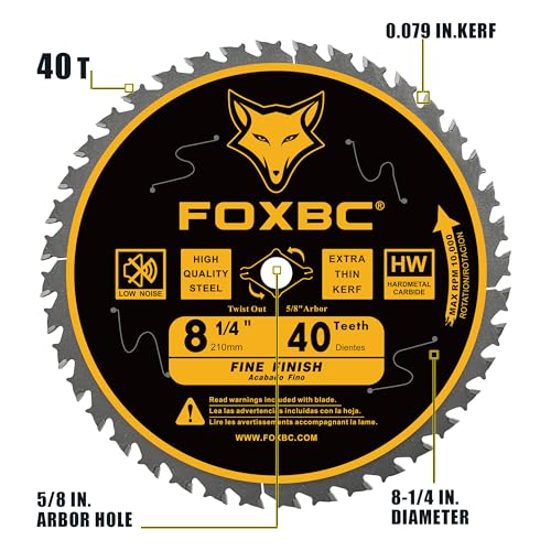 FOXBC 8-1/4 Inch Table Saw Blade 40 Tooth, Replacement for Freud Diablo D0840, DeWalt DWA181440 Finishing Circular Saw Blade, DeWalt Table Saw with 5/8" Arbor, Diamond Knockout