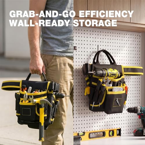 Tool Belt for Men, Magnetic Tool Pouch for Waist Up to 51" Gift for Dad Men