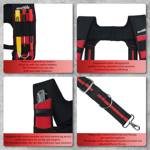 MELOTOUGH Tool Belt Suspenders Tool Bag Suspenders Padded Construction Work Belt Suspenders for Carpenter/Electrician/Roofing/Framers work Suspension Rig(Red)