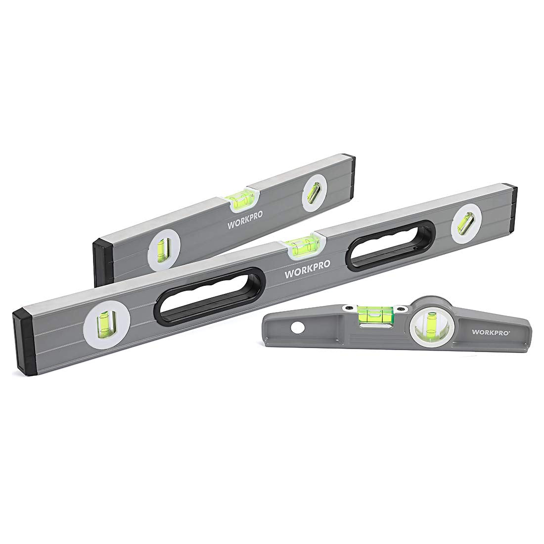WORKPRO Torpedo Level, 3-Piece Spirit Level Set, 9"(Magnetic), 16", 24", Bubbles Measuring