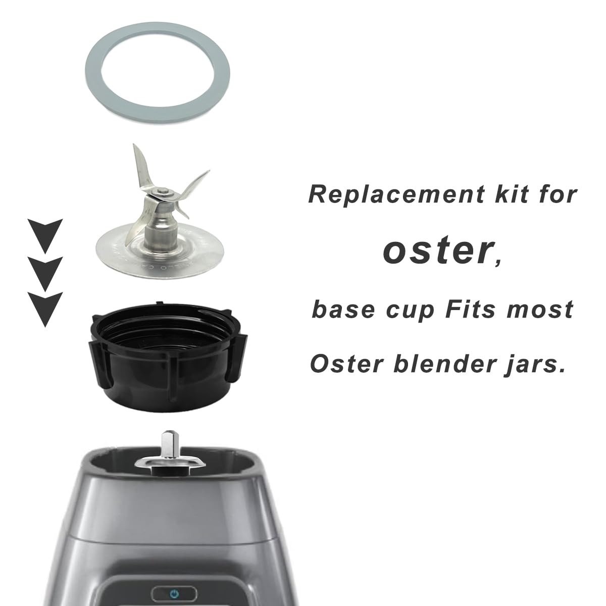 for Oster Blender Replacement Parts Blender Ice Crusher Blade with Jar Base Cap Coupling Stud Slinger Pin and 2 Rubber O Ring Sealing Ring Gasket