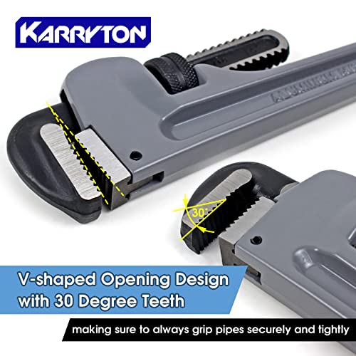 KARRYTON Aluminum Pipe Wrench Set, 10" 14" 18" 24"(4 Pack) Adjustable Straight Handle Plumbing Wrench Set, Heavy Duty Plumbers Tool with Drop Forged Jaw,Exceed the Standard GGG