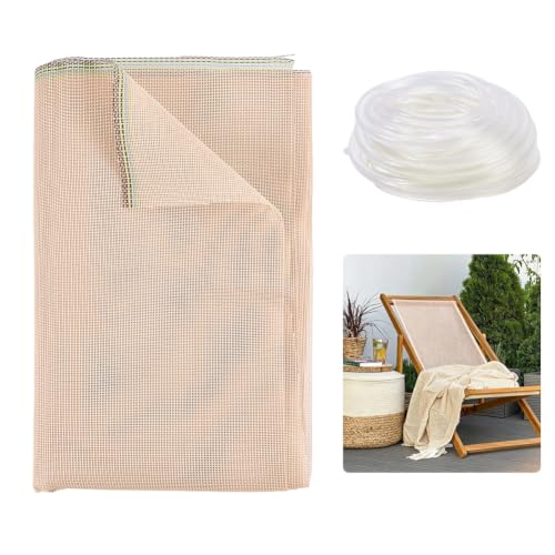 OLYCRAFT 59x36 Inch Sling Chair Replacement Fabric Navajo White Folding Lounge Repair Cloth DIY Chair Replacement Kits Included Polyester Fabrics and 7.5m PVC Sling Spline for Patio Chairs Repair