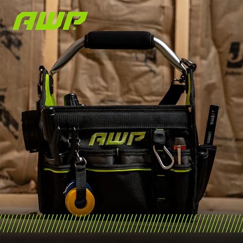 AWP 12 Inch Pro Tool Tote with Rotating Handle for Easy Tool Access, Water-Resistant Construction, Black