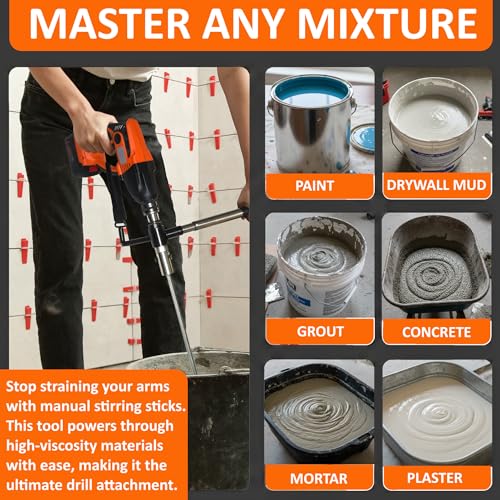 MightyPhine Cement & Concrete Mixer Drill Attachment - Heavy Duty Steel Mixing Paddle for Mortar, Grout, and Stucco - Spiral Mixing Bit for 5 Gallon Buckets - Rust Resistant Drywall Mud & Paint Mixer