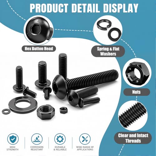 mxuteuk 3038PCS Metric Screw Assortment Kit,M8/M6/M5/M4/M3/M2(4mm-45mm Long) Machine Screws,10.9 Grade Alloy Steel Hex Button Head Cap Screws Nuts and Washers Assortment Kit for 3D Printing DIY