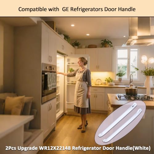 2 Pieces Upgrade WR12X22148 WR12X11011 Refrigerator Door Handle, Compatible with General Electric GE Refrigerator, Replacement Part for WR12X20141, Contains 1 Cap Covers the Bottom Screw (White)