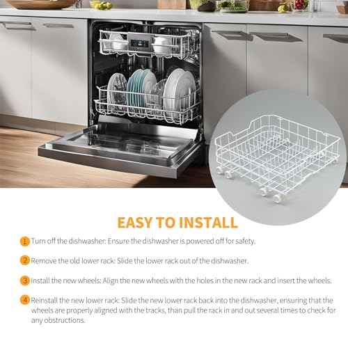 Allstare WD28X10384 Dishwasher Lower Rack Replacement Parts for GE Dishwasher Parts Lower Dishrack Assembly with Wheels GHDA485N10CS GLD4406R00BB GE Dishwasher Bottom Rack 22.2"D x 21.3"W x 7.3"H