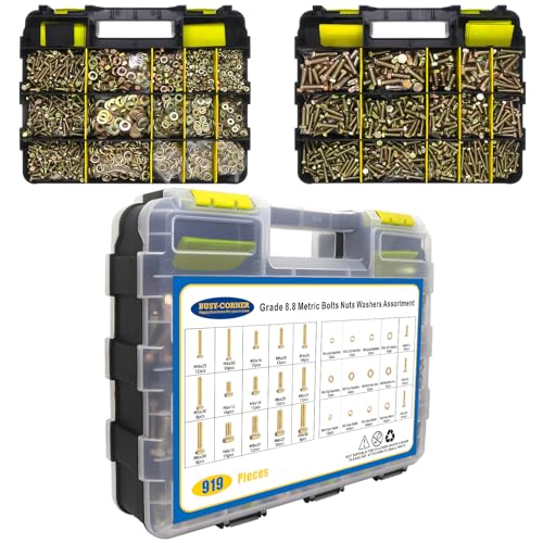 919 Pcs Grade 8.8 Metric Bolt Assortment, M4 M5 M6 M8 Heavy Duty Bolts and Nuts Kit, Yellow Zinc Plated, Length from 12-30mm (Yellow Box)