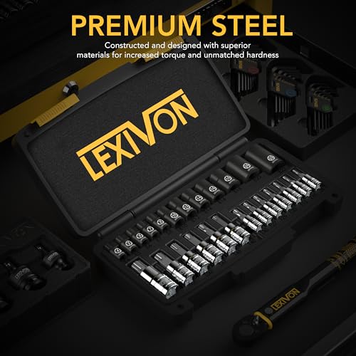 LEXIVON Master Torx Bit and Socket Set, Premium S2 Alloy & Cr-V Steel, 25-Piece, Bit Socket T8-T60 & E-Torx E4-E22, Heavy-Duty Storage Case (LX-148)