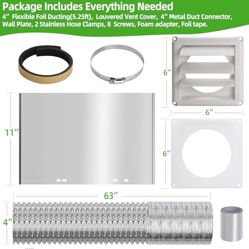 4 Inch Dryer Vent Kit with Hose/Duct Connector/Wal