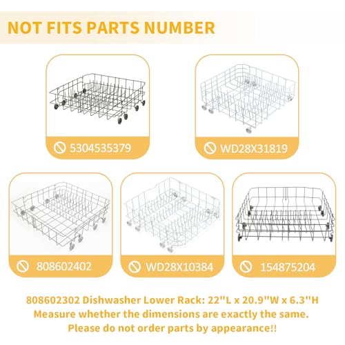 Allstare 808602302 Dishwasher Lower Rack Replacement for Frigidaire Kenmore Dishwasher Parts Lower Dishrack Assembly with 154174501 Wheels 154432602 FDB1050REB0 Dishwasher Bottom Rack -22" x 20.9"