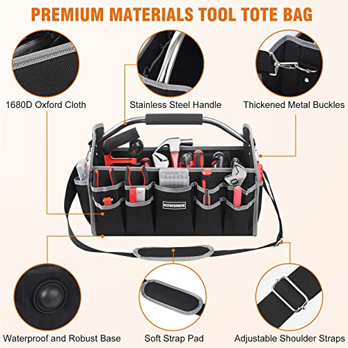 Kowsinde 16 Inch Tool Bag, Electrician Tool Bag, Open Top Tool Bags, 26 Pockets Can Hold Many Tools, Steel Handle and Removable Shoulder Strap