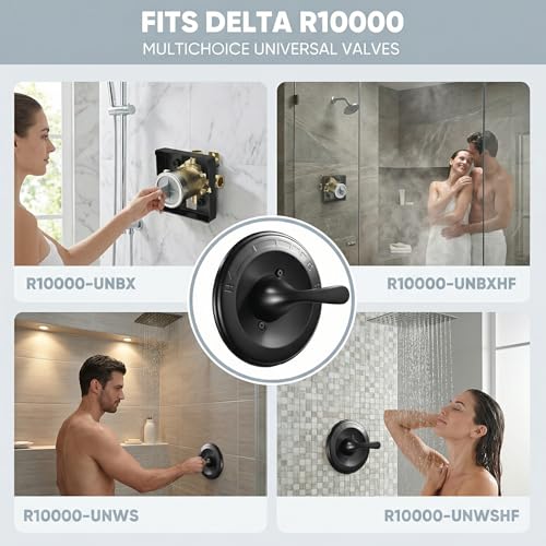 Shower Trim Kit Compatible with Delta 13/14 Series, Matte Black Shower Handle & Cover Plate Replacement, Fits R10000-UNBX/UNBXHF/UNWS/UNWSHF, Cartridge & Valve Body Not Included