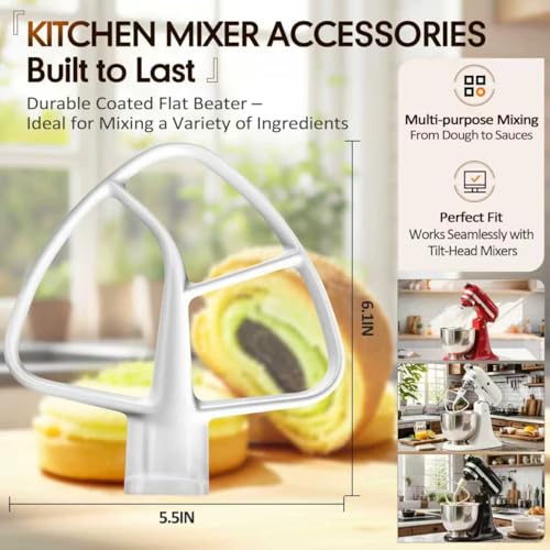 Coated Flat Beater Replacement for KitchenAid 4.5-5Qt Tilt-Head Stand Mixer
