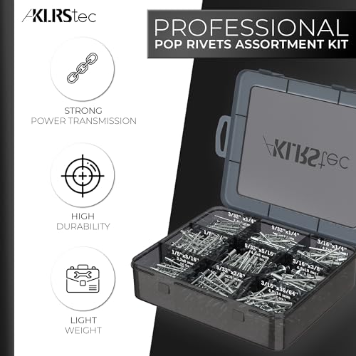 KLRStec Pop Rivets Assortment Kit, 500pcs Aluminum Blind Rivets, 4 Sizes