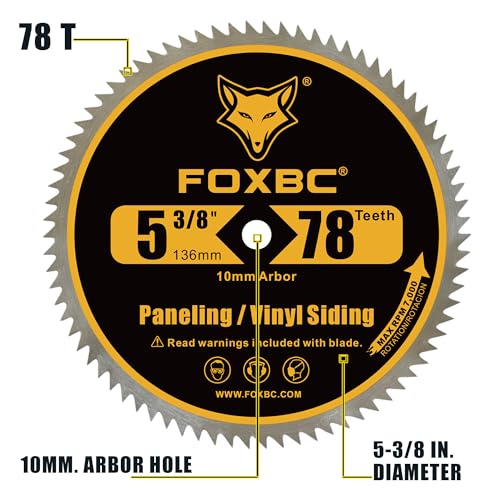 FOXBC 5 3/8 Inch Circular Saw Blade 78 Tooth for Paneling, Plastics, Vinyl Siding Cutting with 3/8" (10mm) Arbor, Replacement for DeWalt DW9053-3 Pack