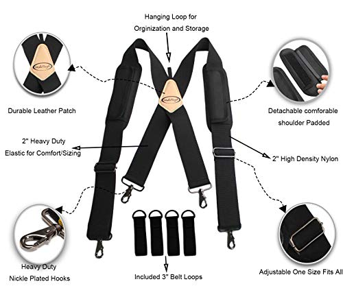 MELOTOUGH Tool Belt Suspenders Work Belt Suspenders Flexible Adjustable Straps with Moveable Padded Shoulders with 4 Loop Attachments