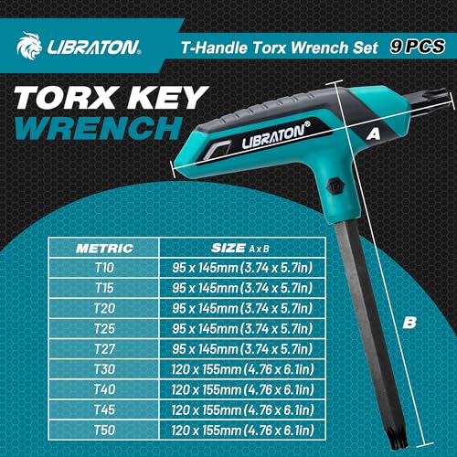 LIBRATON T Handle Torx Set T10-T50, Torx T Handle Set, Torx Wrench Set