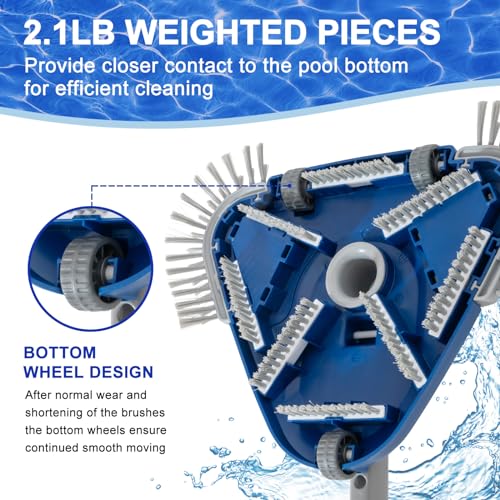 POOLAZA Weighted Pool Vacuum Head with Rotatable Hose Connector & Brushes