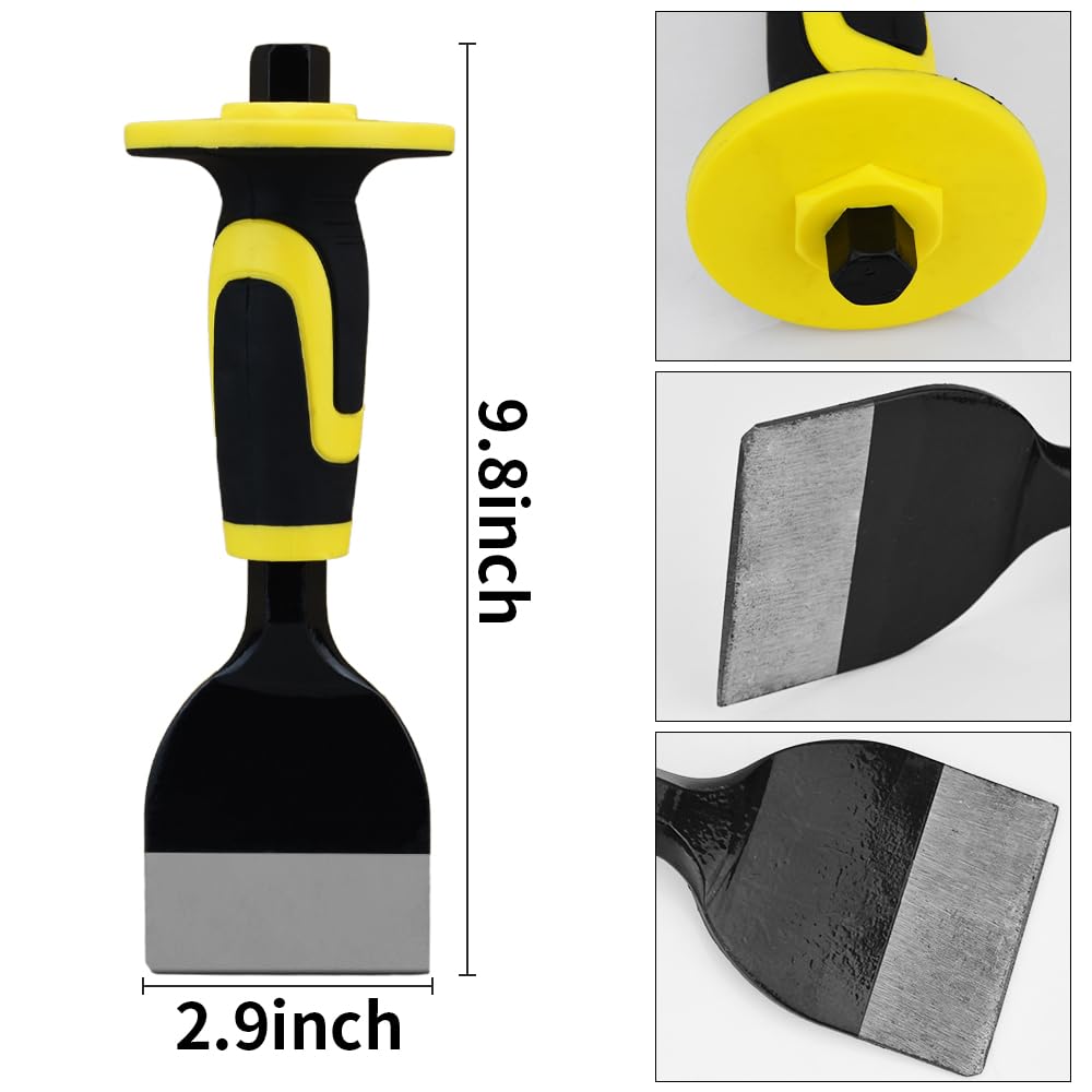 3-Piece Heavy-Duty Chisel Set with Hand Protection, Concrete and Mortar Stone Chisels, Used for Demolition, Carving, De-scaling, Breaking, Hunting, and Crushing. (CA3)