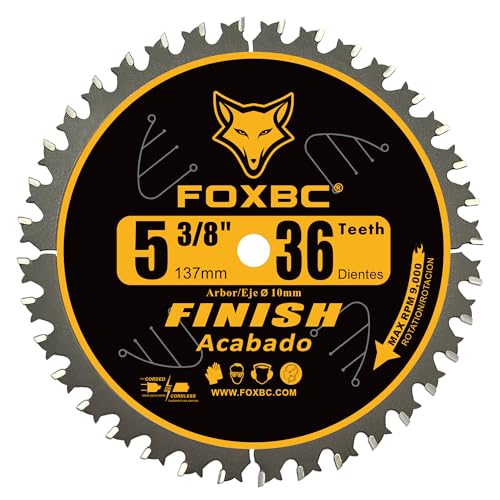 FOXBC 5-3/8 Inch Carbide Circular Saw Blade 36 Tooth Trim Finish Wood with 10mm Arbor
