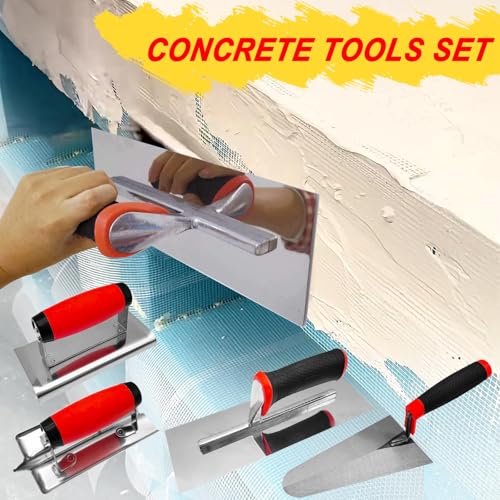 Hubaow 4 PCS Concrete Tool Set, Finishing & Gauging Trowel, Edger Groover