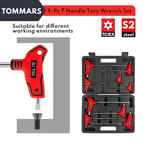 TOMMARS 9PC T-Handle Torx Wrench Set, Tamper Proof, T10-T50