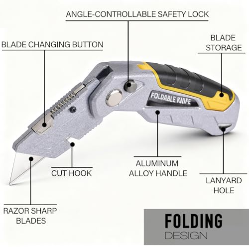 10-Pack Heavy Duty Folding Box Cutter with Blade Storage (Entirety Metal)