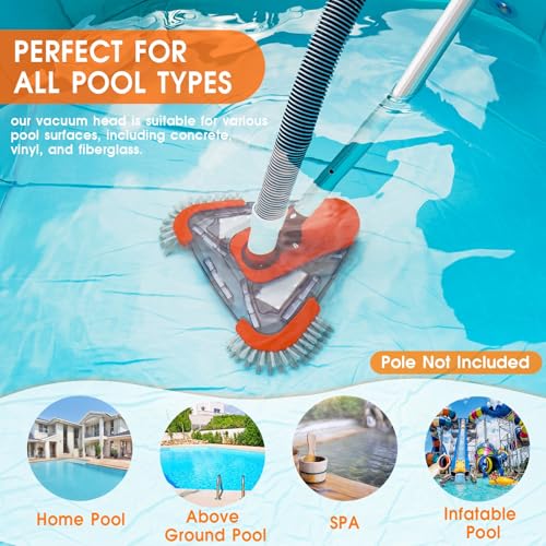 TidyMister Pool Vacuum Head with Direction-Control Handle & Side Brush -Swimming Weighted Triangular Brush Vac with Universal Rotatable Adapter-Deep Clean for Vinyl Liner,Inground & Above Ground Pools