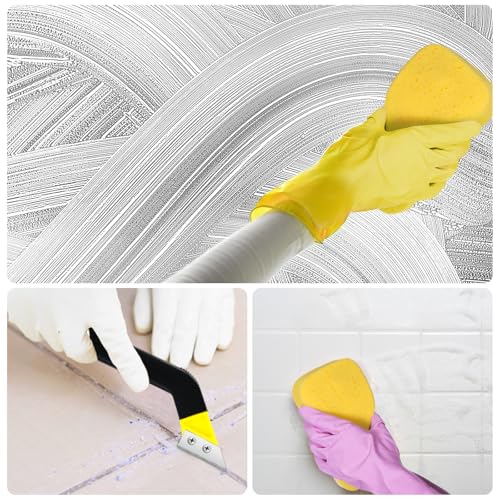 8 Pcs Grout Float Sets Include 9.5 x 4 Inch Molded Rubber Grout Float, 6 Sponge, Angled Tile Saw with 3 Blades Replacement, Removal Tool for Masonry Stucco Drywall Concrete(Yellow)