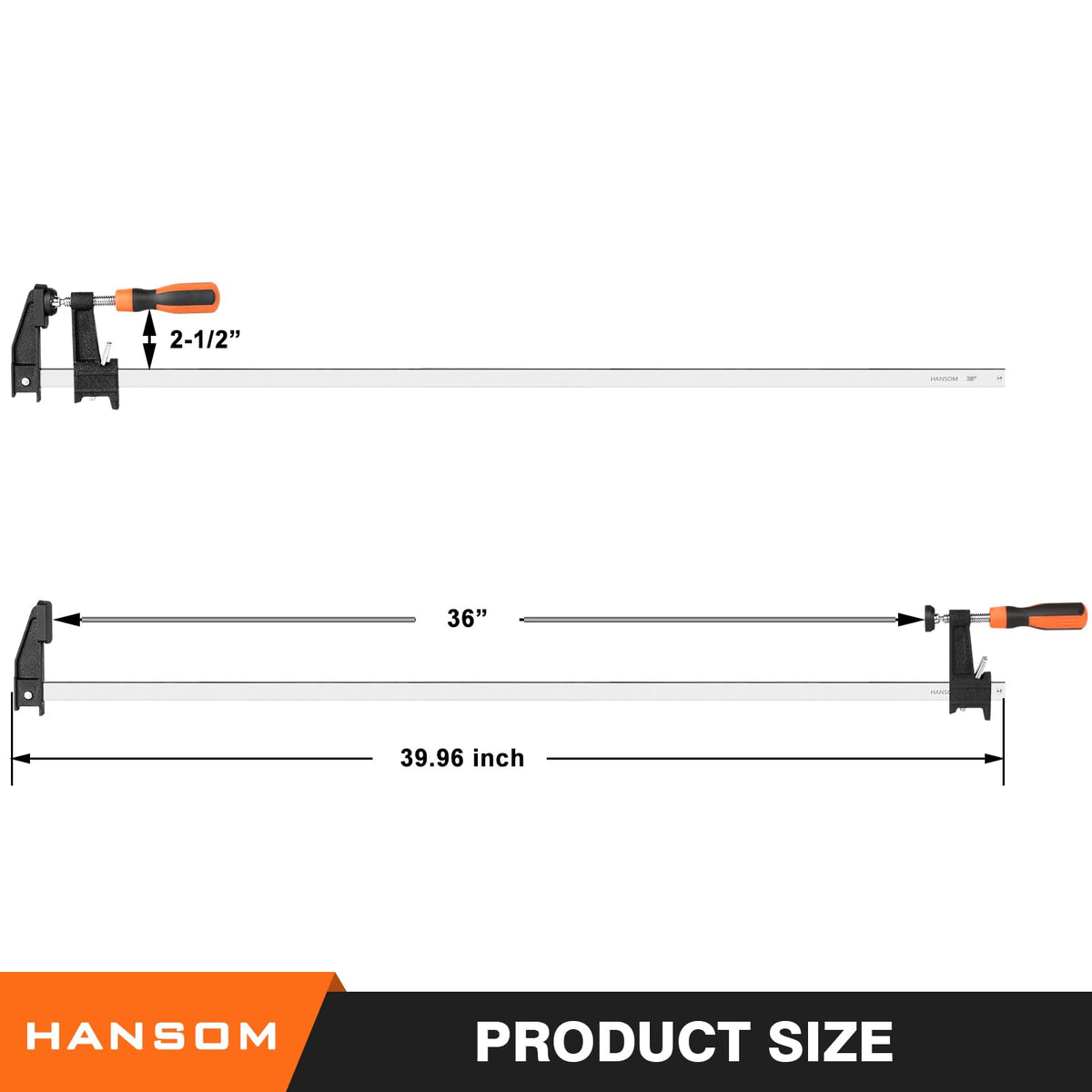 HANSOM 4-Pack 36 inch Bar Clamps,Long Wood Clamps Heavy Duty Force 600 Lbs Adjustable and Release Quickly,Woodworking Clamps Throat Depth 2.5 inch with Plastic Handle