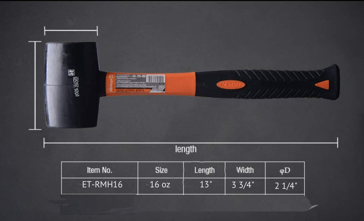 Edward Tools Rubber Mallet Hammer 16 oz - Durable Eco-friendly Rubber Hammer Head for Camping, Flooring, Tent Stakes, Woodworking, Soft Blow Tasks without Damage - Ergonomic Grip Handle (2)